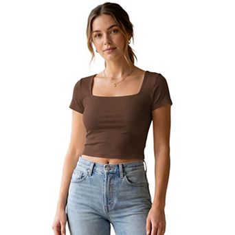 Women's Square Neck Short Sleeve Top Soft Summer Tee