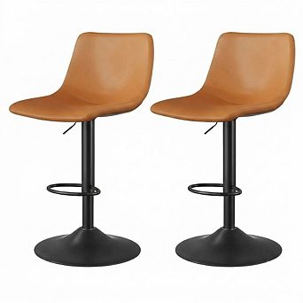 Leather Adjustable Swivel Bar Stools Set of 2