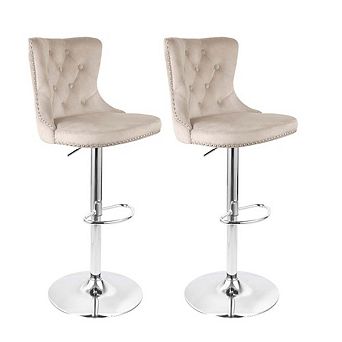 Modern Adjustable Swivel Velvet High Back Bar Stool