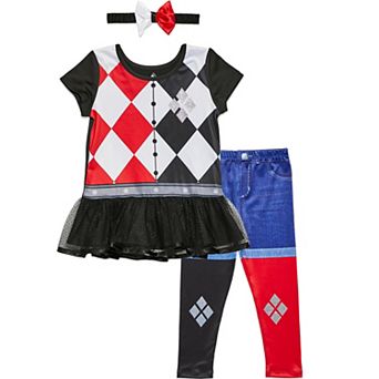 WARNER BROS Justice League Harley Quinn Cosplay Tutu T-Shirt and Leggings Set