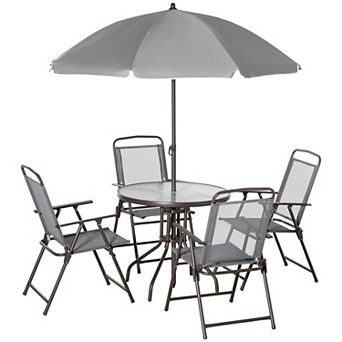 YQNUCO Patio Dining Set for 4 people with Umbrella, Table and 4 Chairs for Garden Park Yard Poolside