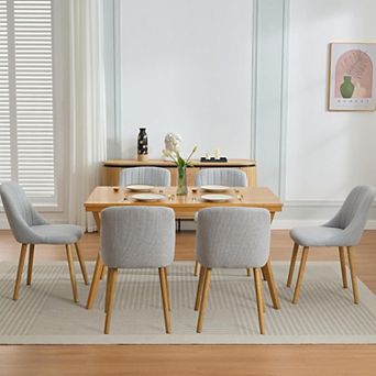 Grey Oversized Dining Chairs Set 6, 300lbs Oak Leg Ergonomic Curved Back Chair