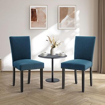 Upholstered Parsons Dining Chair, Nailhead Trim Sturdy Wood Leg Small Space Chair
