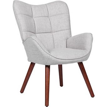 Mid Century Farmhouse Dining Chair, High Back Oak Wood Leg Upholstered Chair