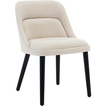 Beige Linen Upholstered Dining Chair, Wooden Leg Modern Kitchen Accent Chair