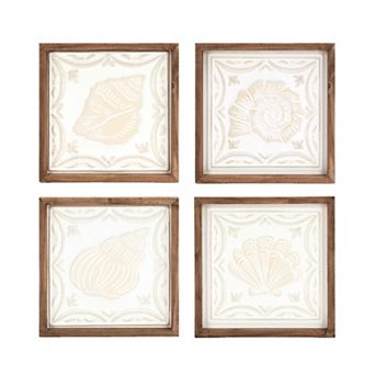 American Art Décor Spiral Seashells 3D 4 pc Framed Wall Art Set