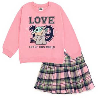 Star Wars The Mandalorian Grogu Sweatshirt and Plaid Pleated Skirt Set