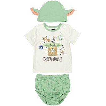 Star Wars The Mandalorian Grogu Birthday Tee Diaper Cover and Hat Set