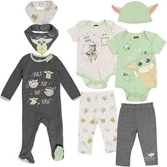 Star Wars The Mandalorian Grogu 8 pc Bodysuit and Pants Set