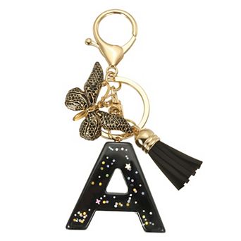 Cute Alphabet Initial Letter Keychain with Resin and Tassel Butterfly Pendant for Women