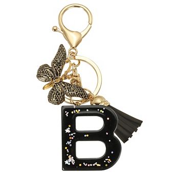Cute Alphabet Initial Letter Keychain with Resin and Tassel Butterfly Pendant for Women
