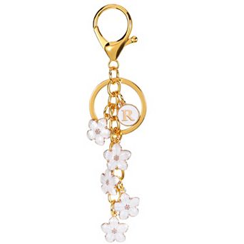 Initial Letter, Flower Keychain Alphabet Enamel Charm Flower Keyring Keys Holder