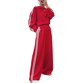 Varsity Striped Detail Crewneck Pullover Elastic Sweatpants 2 pc Outfit