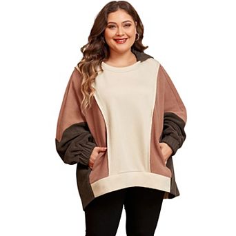 Exposed Seam Colorblock Plus Size Hoodie