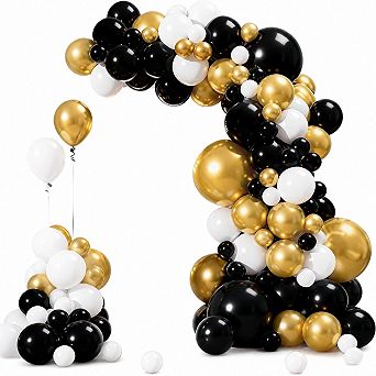 137 pc Black Gold White Balloons