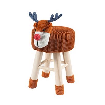 KWPZQEB Cute Animal Ottoman Stool, Upholstered Foot Stool with Pine Wood Legs for Bedroom