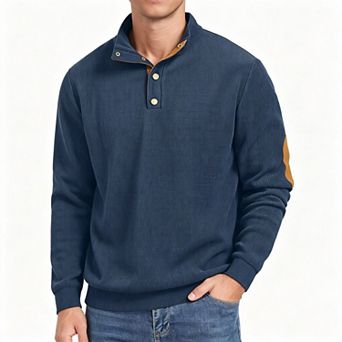 Men's Corduroy Sweatshirt Stand Collar Quarter Button Long Sleeve Top