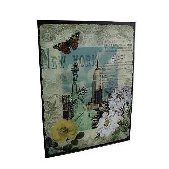 Decorative New York Statue Of Liberty Floral Glass Wall Hanging