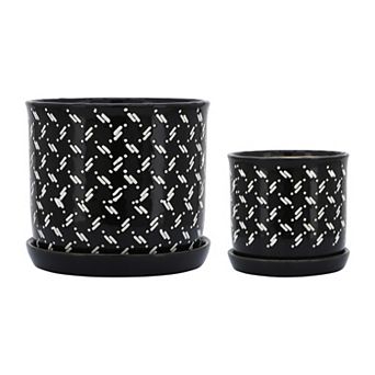 Ceramic Dots Saucer Planters Set of 2 - Black, 6/8"
