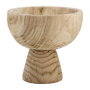 Paulownia Wood Bowl with Pedestal Base - Brown, 8 in