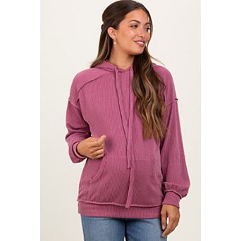 Maternity Ribbed Front Pocket Drawstring Hoodie