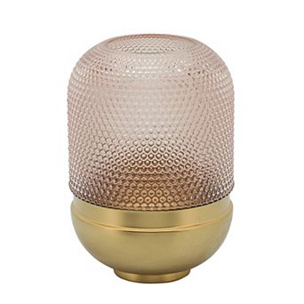 Modern Textured Glass Table Vase with Metal Base - Decorative Flower Vase Home Decor - Pink, 11.4"
