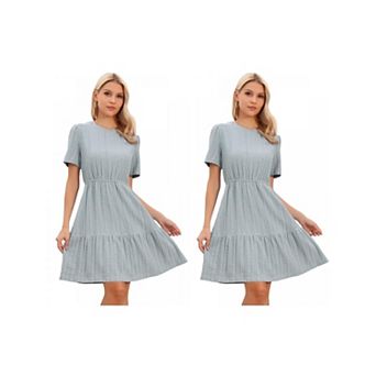 2 Packs MIni Tiered Dress for Women's Crochet Boho Casual Short Sleeve Dresses