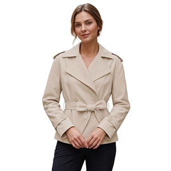 Women's Trench Coat Double Breasted Belted Lapel Outerwear