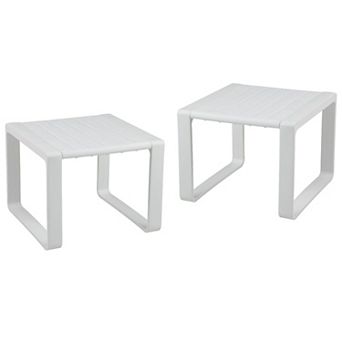 Set of 2 Adirondack Side Tables with Slatted Tabletops for Patio Porch Balcony and Outdoor Seating