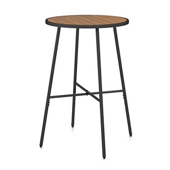 Outdoor Pub Table with Round Acacia Wood Top and Adjustable Foot Pads