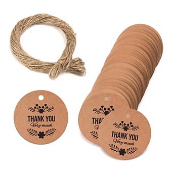 Round Circle Thank You Gift Tags with Twine for All Occasions and Events
