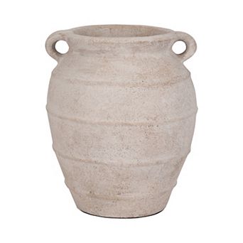 Casual Double Handle Pottery Terracotta Vase for Home Decor - 16" Ivory & Tan