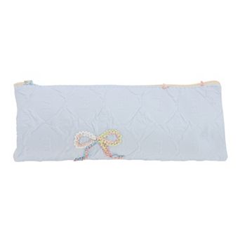 1 pc Rhombus Textured Pencil Pouch With Bow Embroidery for Desk Supplies