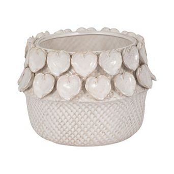 Ivory 10" Ceramic Novelty Leaf Applique Woven Planter