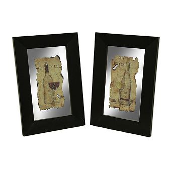 Black Frame 2 pc Vintage Wine Wall Mirror Set