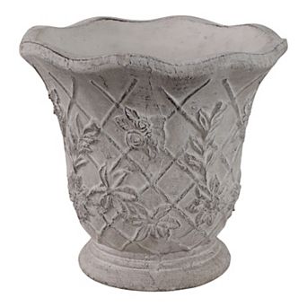 Ceramic Traditional Embossed Floral Planter - Tan, 10"