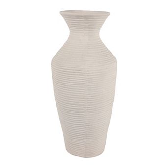 Sculptural Ribbed Paper Mache Table Vase - Stylish Flower Vase - Ivory & White