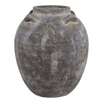 Sculptural Stoneware Table Vase - Casual with Small Round Handles Flower Vase - 15", Brown