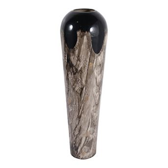 Tapered Iron Vase with Marbleized Finish - Modern Tall Flower Vase - Ivory & Brown