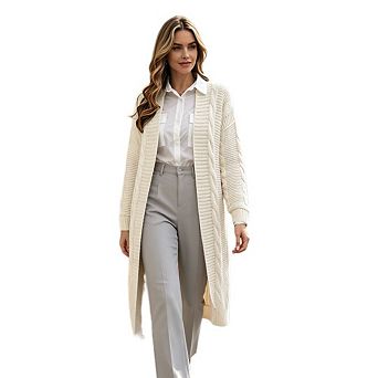 Women's Casual Long Sleeve Drop Shoulder Long Cardigan Loose Open Front Ribbed Cable Knit Sweaters