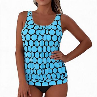 Women Blouson Tankini Top Sleeveless Printed Swim Tank Top
