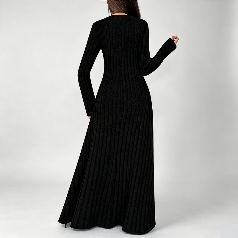 casual fall long dresses Women Sleeve Long Dress Rib Knit Crew Neck A Line Sweater Cute Size:IT 38 Dusty Blue Chiffon Gown Brand: For Love & Lemons Fashion Women Dress
