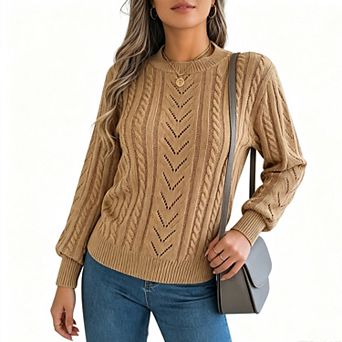 Women's Knit Crewneck Lantern Sleeves Sweaters Long Sleeve Ribbed Pullover Fall Winter Outfits