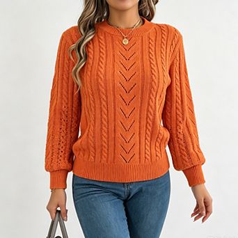Women's Knit Crewneck Lantern Sleeves Sweaters Long Sleeve Ribbed Pullover Fall Winter Outfits