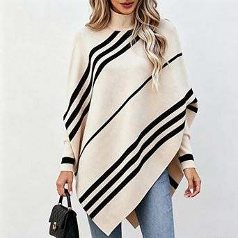Women's Turtleneck Poncho Sweaters Cable Knit Casual Pullover Sweater