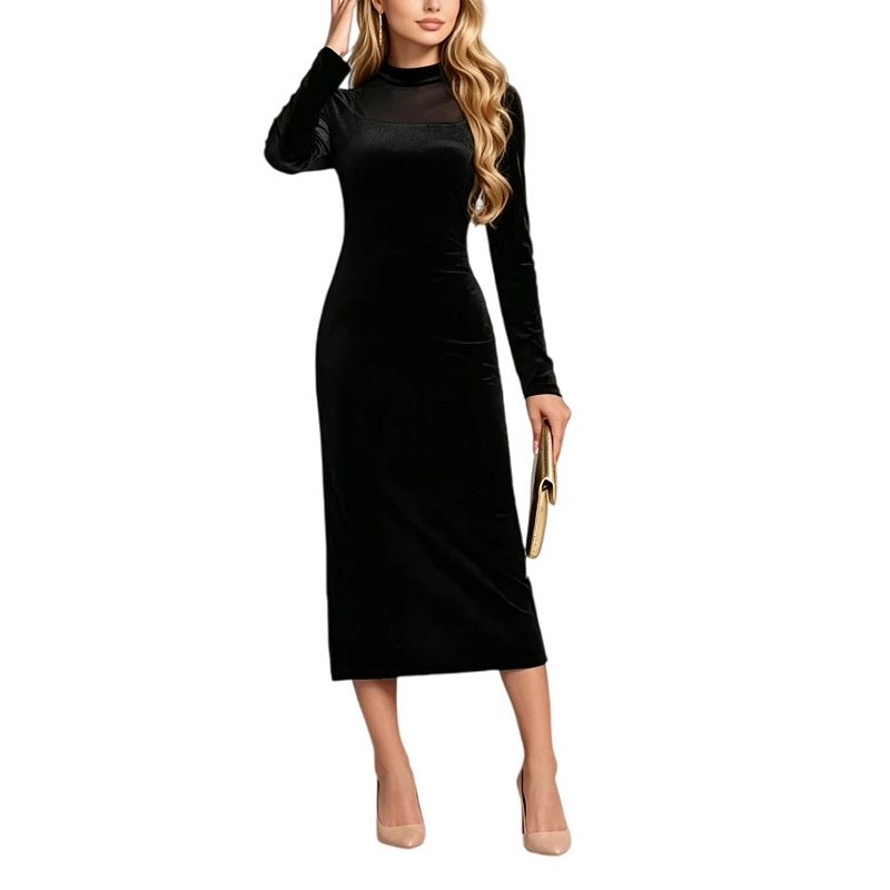 long sleeve bodycon wedding guest dress Women's Solid Formal Midi Maxi dress COLOR:Black Multi boho beach clothing Green Dress Long Gown It features an A