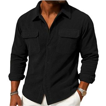 Men's Corduroy Button-Down Shirt Loose Fit Long Sleeve Casual