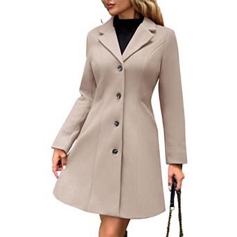 KOJOOIN Women's Slim Fit Wool Coat Single‑Breasted Button Elegant Tailored Coat