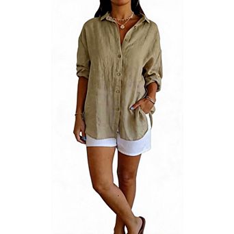Women Drop Shoulder Button Down Shirt Long Sleeve Loose Casual Oversized Blouse
