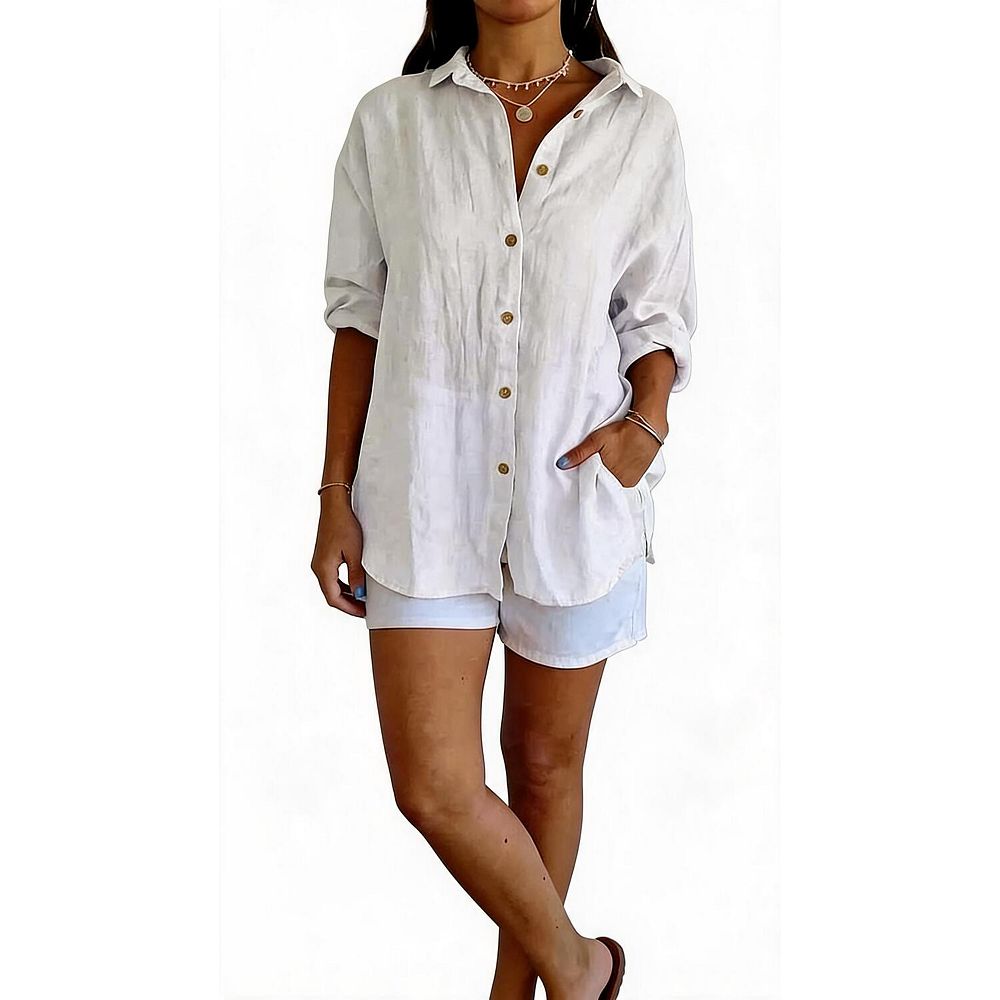 Women Drop Shoulder Button Down Shirt Long Sleeve Loose Casual ...